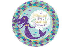 8 Plates Mermaid Wishes Round Paper 23 cm