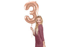 Foil Balloon Number 3 - Rose Gold - 86 cm