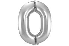 Foil Balloon Number 0 - Silver - 86 cm