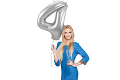 Foil Balloon Number 4 - Silver - 86 cm