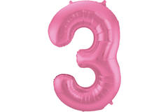 Foil Balloon Number 3 - Pink Metallic Mat - 86 cm
