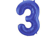 Foil Balloon Number 3 - Blue Metallic Mat - 86 cm 