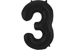 Foil Balloon Number 3 Black Metallic Matt - 86 cm