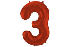 Foil Balloon Number 3 Red Metallic Matt - 86 cm