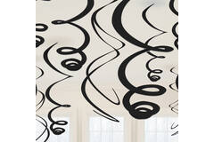 12 Swirl Decorations Black Foil 55.8 cm