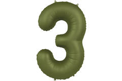 Foil balloon Number 3 - Olive Green - Ultra Matt - 86 cm