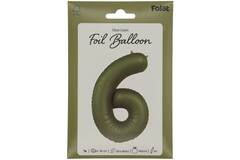 Foil balloon Number 6 - Olive Green - Ultra Matt - 86 cm