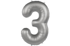 Foil balloon Number 3 - Moonlight Silver - Satin Gloss - 86 cm