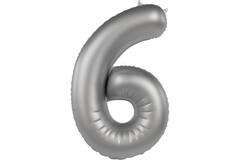 Foil balloon Number 6 - Moonlight Silver - Satin Gloss - 86 cm