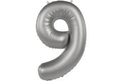 Foil balloon Number 9 - Moonlight Silver - Satin Gloss - 86 cm