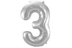 Foil Balloon Number 3 - Silver - 86 cm