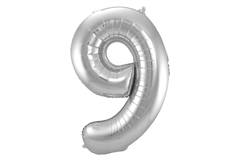 Foil Balloon Number 9 - Silver - 86 cm