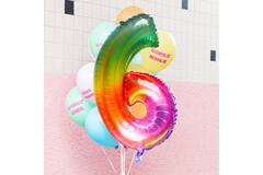 Foil Balloon Shaped Number  6 Yummy Gummy Rainbow - 81 cm