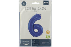 Foil Balloon Number 6 - Blue Metallic Mat - 86 cm 