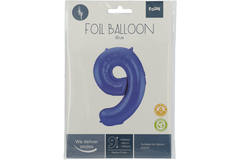 Foil Balloon Number 9 - Blue Metallic Mat - 86 cm 