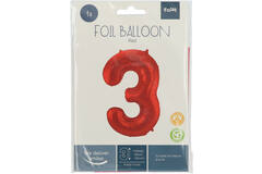 Foil Balloon Number 3 Red Metallic Matt - 86 cm