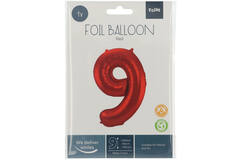Foil Balloon Number 9 Red Metallic Matt - 86 cm