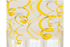 12 Swirl Decorations Sunshine Yellow Foil 55.8 cm