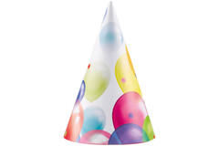 8 Party Cone Hats Balloons Paper Height 16.2 cm