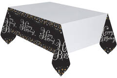 Tablecover Happy Birthday Sparkling Celebrations Plastic Gold 120 x 180 cm