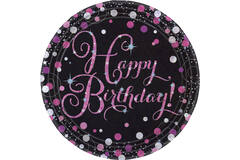8 Plates Sparkling Celebrations Pink Happy Birthday Round Paper 23 cm