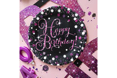 8 Plates Sparkling Celebrations Pink Happy Birthday Round Paper 23 cm