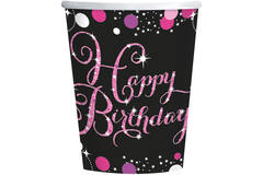 8 Cups Happy Birthday Sparkling Celebrations Paper pink 250 ml