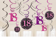 12 Swirl Decorations 18 Sparkling Celebration - Pink Foil / Paper 61 cm