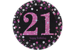 8 Plates 21 Sparkling Celebrations Pink Paper Round Prismatic 22.8 cm