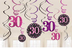 12 Swirl Decorations 30 Sparkling Celebration - Pink Foil / Paper 61 cm