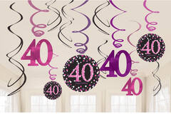 12 Swirl Decorations 40 Sparkling Celebration - Pink Foil / Paper 61 cm