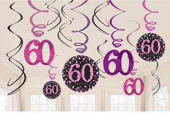 12 Swirl Decorations 60 Sparkling Celebration - Pink Foil / Paper 61 cm