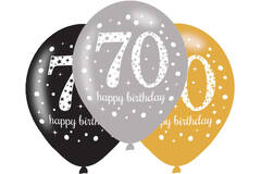6 Latex Balloons Sparkling Birthday Age 70 27.5 cm / 11"