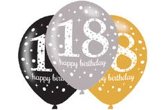 6 Latex Balloons Sparkling Birthday Age 18 27.5 cm / 11"