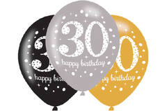 6 Latex Balloons Sparkling Birthday Age 30 27.5 cm / 11"