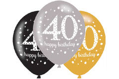 6 Latex Balloons Sparkling Birthday Age 40 27.5 cm / 11"