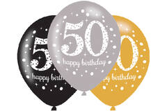 6 Latex Balloons Sparkling Birthday Age 50 27.5 cm / 11"