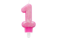 Number Candle 1 Glitter Pink Height 7.6 cm