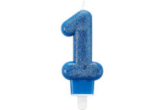 Number Candle 1 Glitter Blue Height 7.6 cm