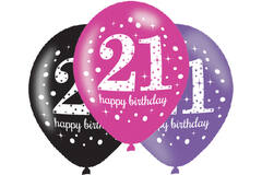 6 Latex Balloons Pink Celebration Age 21 27.5 cm / 11"