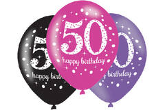 6 Latex Balloons Pink Celebration Age 50 27.5 cm / 11"