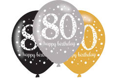 6 Latex Balloons Sparkling Birthday Age 80 27.5 cm / 11"