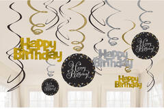 12 Swirl Decorations Sparkling Celebration - Gold Foil / Paper 61 cm