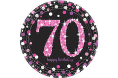 8 Plates 70 Sparkling Celebrations Paper Round Pink Prismatic 22.8cm