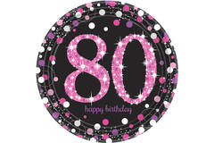 8 Plates 80 Sparkling Celebrations Paper Round Pink Prismatic 22.8 cm