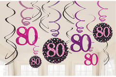 12 Swirl Decorations 80 Pink Celebration Foil / Paper 61 cm