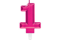Number Candle 1 Sparkling Celebrations Pink Height 9.3 cm
