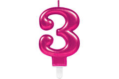Number Candle 3 Sparkling Celebrations Pink Height 9.3 cm