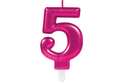 Number Candle 5 Sparkling Celebrations Pink Height 9.3 cm