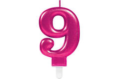 Number Candle 9 Sparkling Celebrations Pink Height 9.3 cm